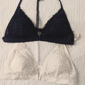 2 Victoria's Secret bra bralette t-back ivory and navy